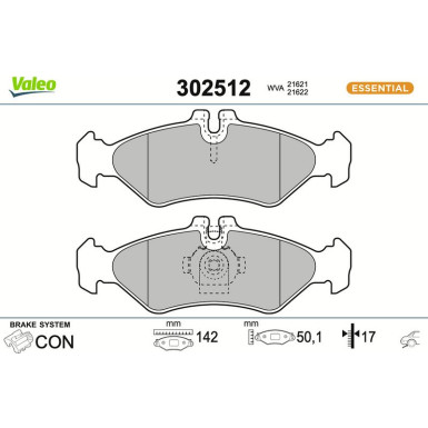 Valeo Bremsbelagsatz, Scheibenbremse ESSENTIAL 302512