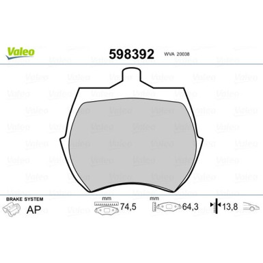 Valeo | Bremsbelagsatz, Scheibenbremse | 598392