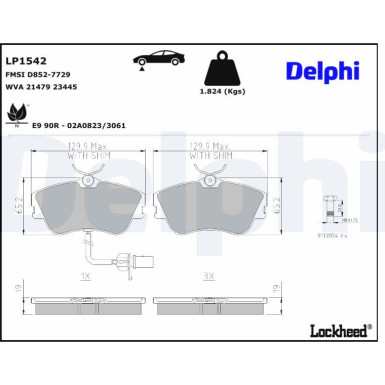 Delphi | Bremsbelagsatz, Scheibenbremse | LP1542