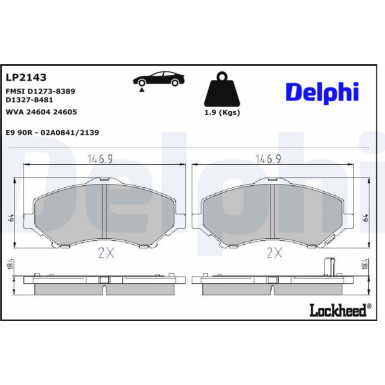 Delphi | Bremsbelagsatz, Scheibenbremse | LP2143