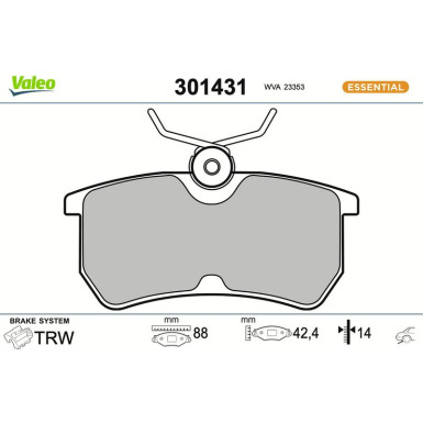Valeo Bremsbelagsatz, Scheibenbremse ESSENTIAL 301431