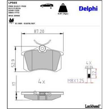Delphi Bremsbelagsatz, Scheibenbremse LP565 Delphi Bremsbelagsatz, Scheibenbremse LP565