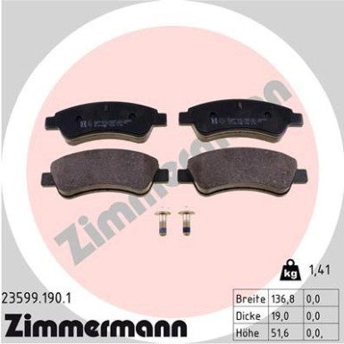 Zimmermann | Bremsbelagsatz, Scheibenbremse | 23599.190.1