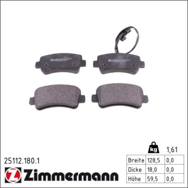 Zimmermann Bremsbelagsatz, Scheibenbremse 25112.180.1