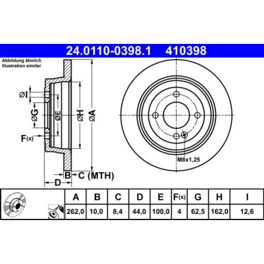 ATE | Bremsensatz, Scheibenbremse | 24.0110-0398.1 + 13.0460-5650.2