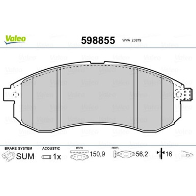 Valeo | Bremsbelagsatz, Scheibenbremse | 598855