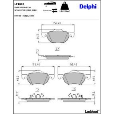 Delphi Bremsbelagsatz, Scheibenbremse LP1862
