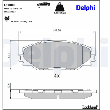 Delphi | Bremsbelagsatz, Scheibenbremse | LP2003