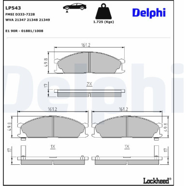 Delphi | Bremsbelagsatz, Scheibenbremse | LP543