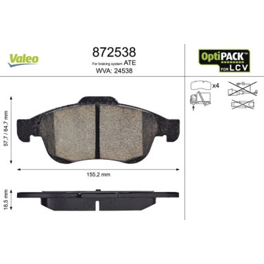 Valeo | Bremsbelagsatz, Scheibenbremse | 872538