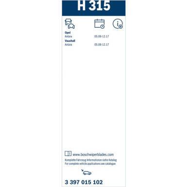 BOSCH H 315 Scheibenwischer Rear 3 397 015 102