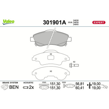 Valeo | Bremsbelagsatz, Scheibenbremse | 301901A Valeo | Bremsbelagsatz, Scheibenbremse | 301901A