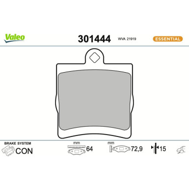 Valeo | Bremsbelagsatz, Scheibenbremse | 301444