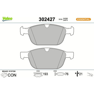 Valeo Bremsbelagsatz, Scheibenbremse ESSENTIAL 302427