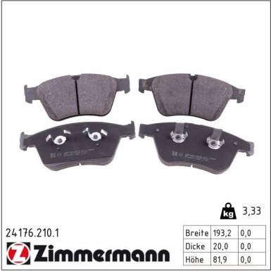 Zimmermann Bremsbelagsatz, Scheibenbremse 24176.210.1