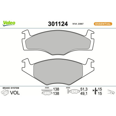 Valeo | Bremsbelagsatz, Scheibenbremse | 301124