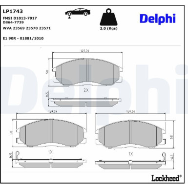 Delphi | Bremsbelagsatz, Scheibenbremse | LP1743