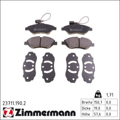 Zimmermann Bremsbelagsatz, Scheibenbremse 23711.190.2