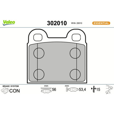 Valeo | Bremsbelagsatz, Scheibenbremse | 302010 Valeo | Bremsbelagsatz, Scheibenbremse | 302010