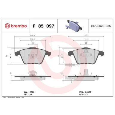 Brembo Bremsbelagsatz, Scheibenbremse PRIME LINE P 85 097 Brembo Bremsbelagsatz, Scheibenbremse PRIME LINE P 85 097