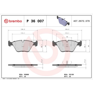 Brembo Bremsbelagsatz, Scheibenbremse PRIME LINE P 36 007
