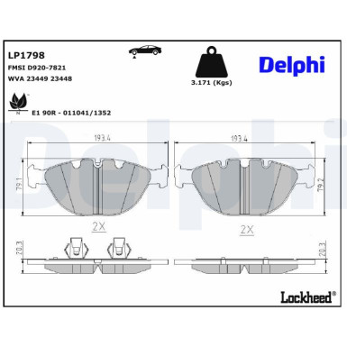 Delphi | Bremsbelagsatz, Scheibenbremse | LP1798