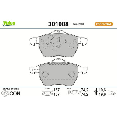 Valeo Bremsbelagsatz, Scheibenbremse ESSENTIAL 301008