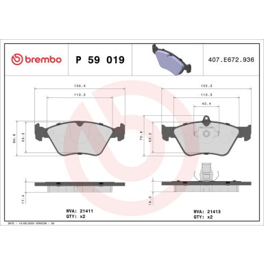 Brembo | Bremsbelagsatz, Scheibenbremse | P 59 019