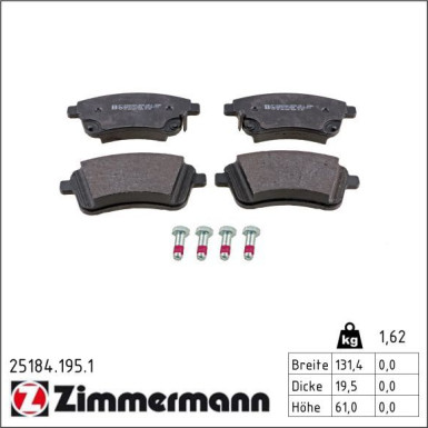 Zimmermann Bremsbelagsatz, Scheibenbremse 25184.195.1