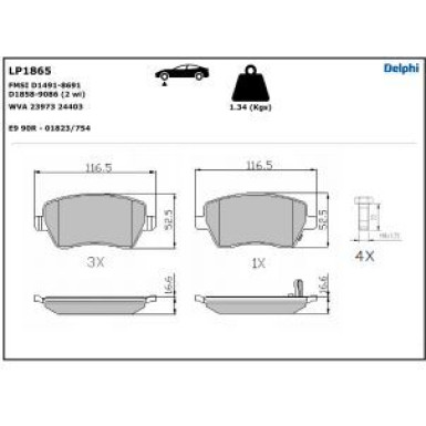 Delphi Bremsbelagsatz, Scheibenbremse LP1865