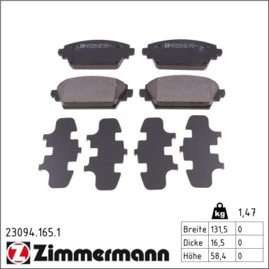 Zimmermann Bremsbelagsatz, Scheibenbremse 23094.165.1