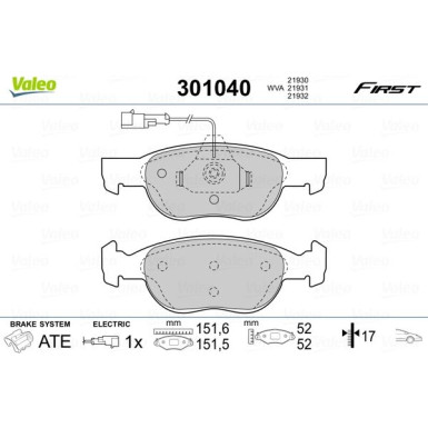 Valeo | Bremsbelagsatz, Scheibenbremse | 301040