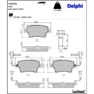 Delphi Bremsbelagsatz, Scheibenbremse LP2231