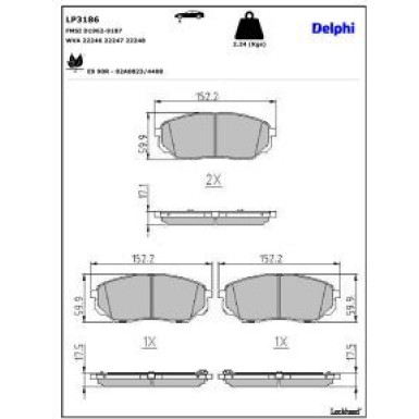 Delphi Bremsbelagsatz, Scheibenbremse LP3186