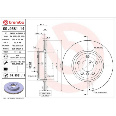 09.9581.11 Bremsscheibe PRIME LINE - UV Coated