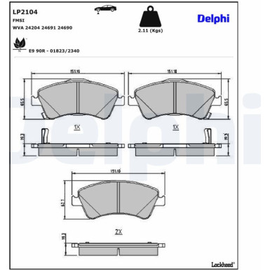 Delphi | Bremsbelagsatz, Scheibenbremse | LP2104