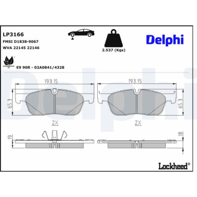 Delphi | Bremsbelagsatz, Scheibenbremse | LP3166