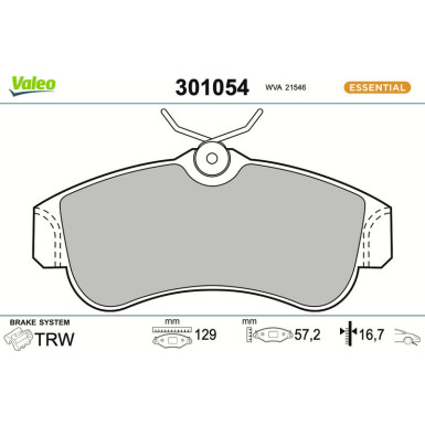 Valeo Bremsbelagsatz, Scheibenbremse ESSENTIAL 301054