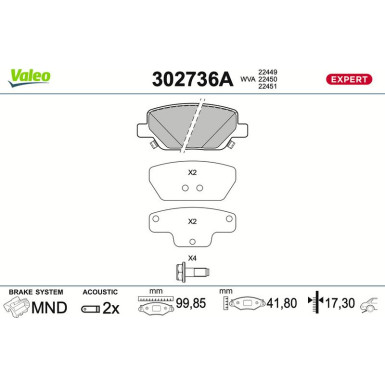 Valeo | Bremsbelagsatz, Scheibenbremse | 302736A
