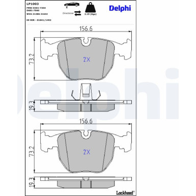 Delphi | Bremsbelagsatz, Scheibenbremse | LP1003