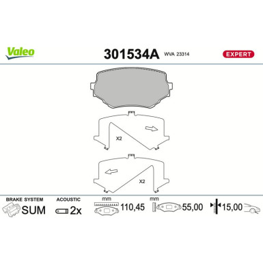 Valeo | Bremsbelagsatz, Scheibenbremse | 301534A Valeo | Bremsbelagsatz, Scheibenbremse | 301534A