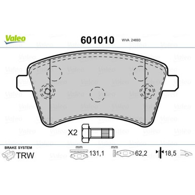 Valeo | Bremsbelagsatz, Scheibenbremse | 601010