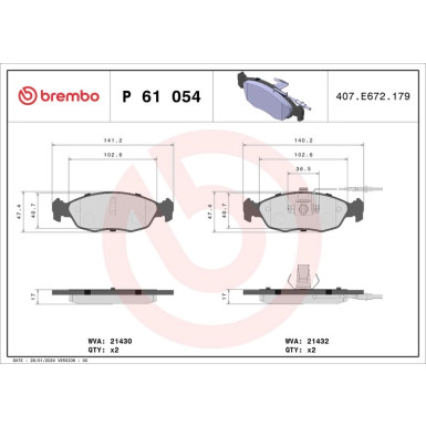Brembo Bremsbelagsatz, Scheibenbremse PRIME LINE P 61 054