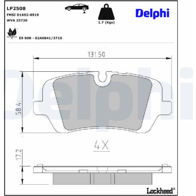 Delphi | Bremsbelagsatz, Scheibenbremse | LP2508