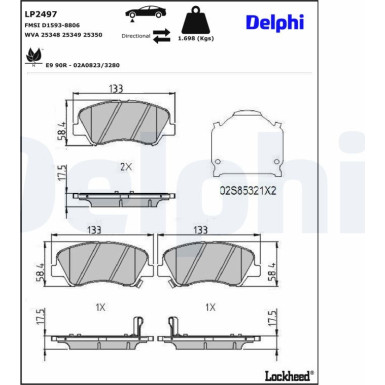 Delphi | Bremsbelagsatz, Scheibenbremse | LP2497 Delphi | Bremsbelagsatz, Scheibenbremse | LP2497