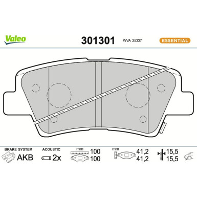 Valeo Bremsbelagsatz, Scheibenbremse ESSENTIAL 301301
