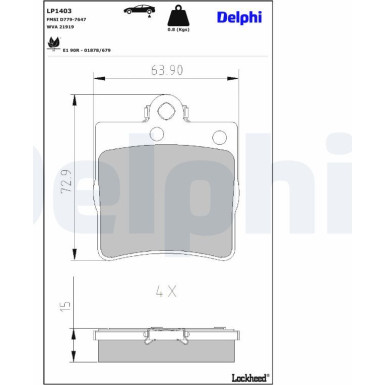 Delphi | Bremsbelagsatz, Scheibenbremse | LP1403 Delphi | Bremsbelagsatz, Scheibenbremse | LP1403