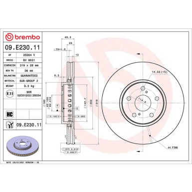 Brembo Bremsscheibe PRIME LINE - UV Coated 09.E230.11