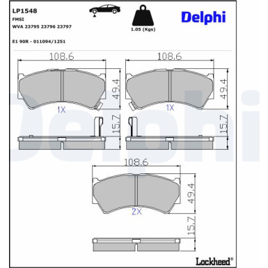 Delphi | Bremsbelagsatz, Scheibenbremse | LP1548 Delphi | Bremsbelagsatz, Scheibenbremse | LP1548