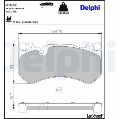 Delphi | Bremsbelagsatz, Scheibenbremse | LP2149